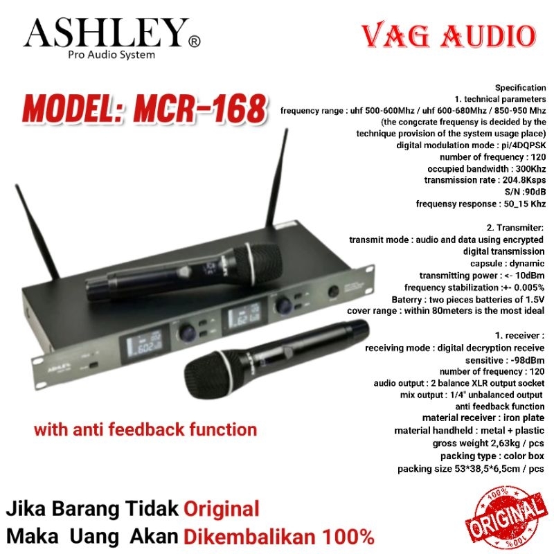 Mic Wireless Ashley MCR-168, Original Ashley MCR168