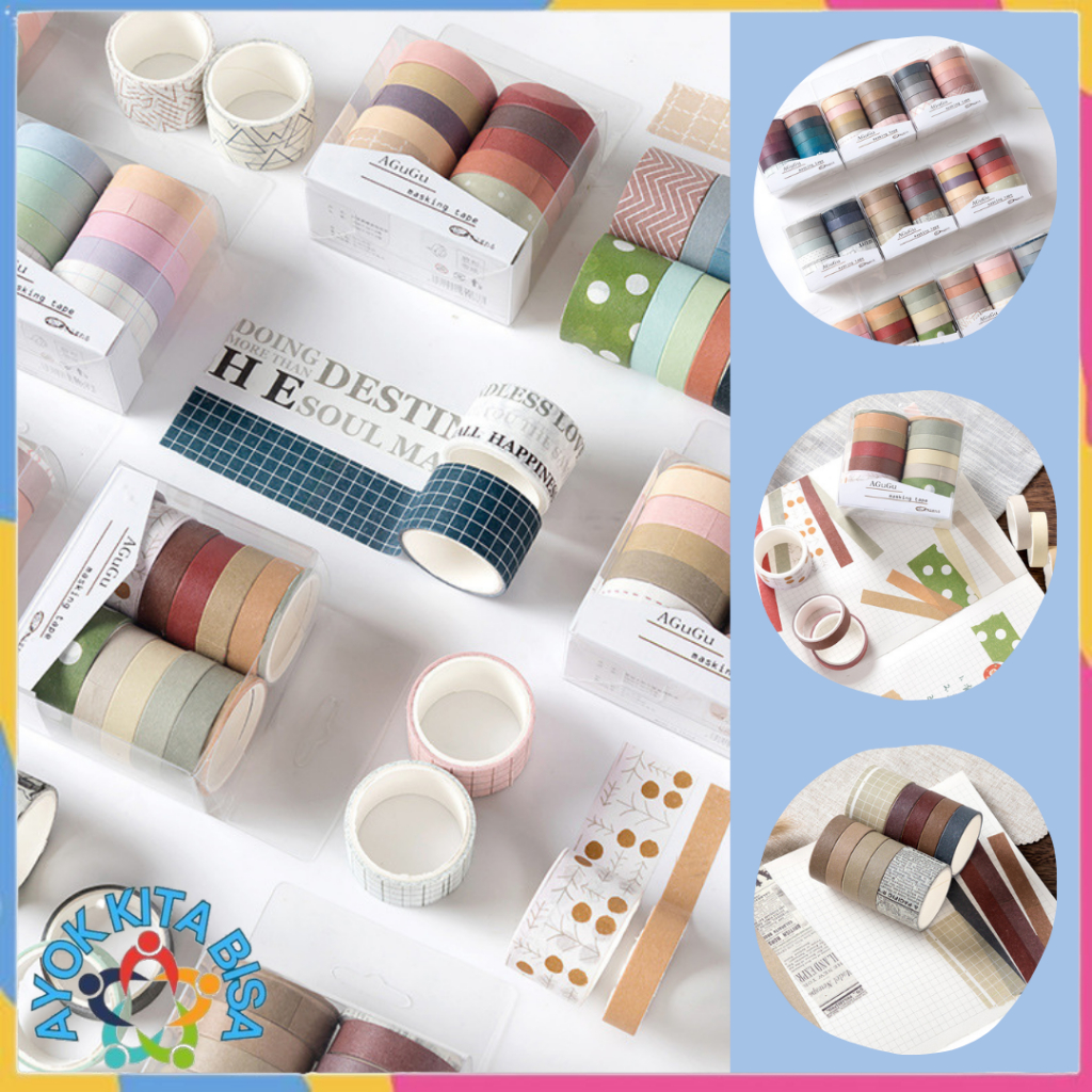 

AKB Masking Tape Set 10Pcs Essential Collection Basic Pattern Isi 10 Selotip Bahan Kertas Washi Tape Warna Warni DIY Scrapbook Journal Kotak Box Aeshtetic
