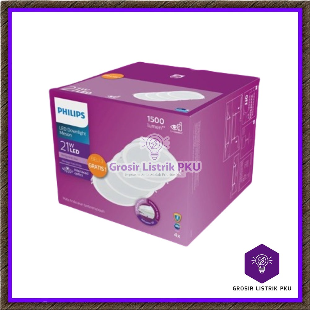 Lampu Downlight LED Philips Meson 21 Watt / Putih 6500 K Multipack 3+1 pcs