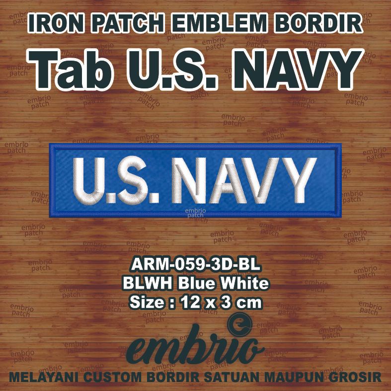 ARM-059-3D-BL Patch US NAVY tab emblem bordir nametag us army - BLWH Blue White