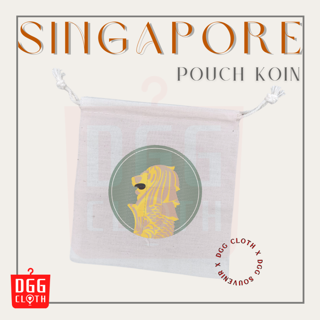 DGGCloth Pouch Koin Souvenir Singapore Dompet Koin Oleh Oleh Singapura Bahan Blacu Tali Serut Type 5