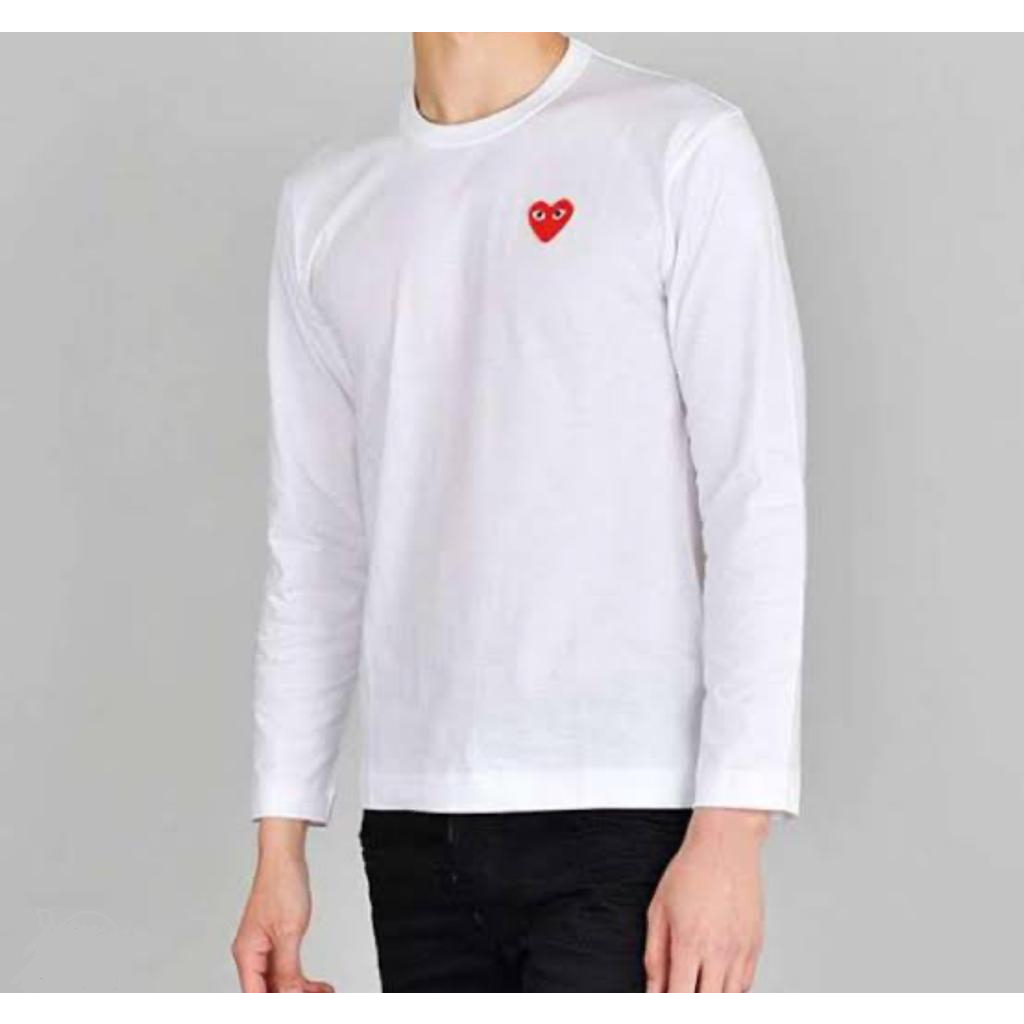 Comme Des Garcons CDG Play Long Sleeve White Tee Red Heart Original