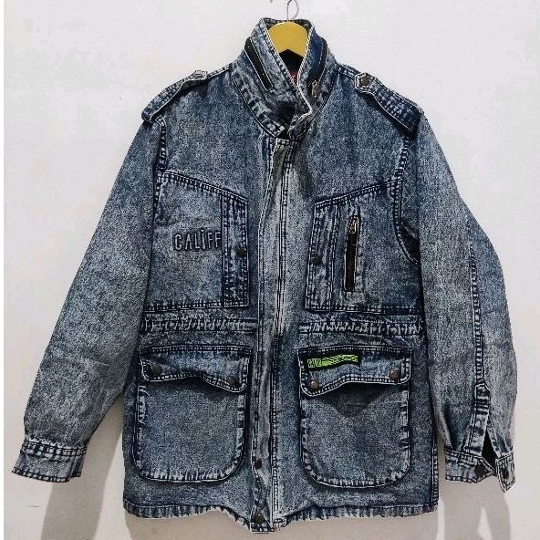 Califf jaket denim pria size L denim wash