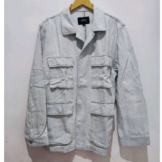 SPAO jaket denim parka pria size L biru wash