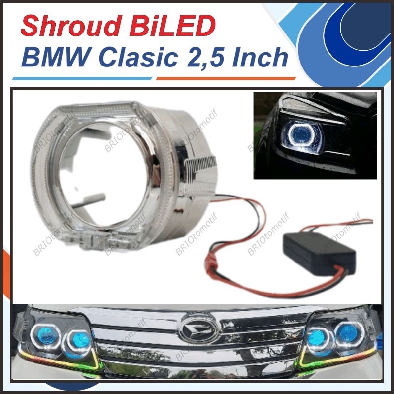 SHROUD BMW KLASIK ANGEL EYES FOR BILED PROJECTOR 2,5 INCH RING SILVER PNP ALL TYPE LENSA