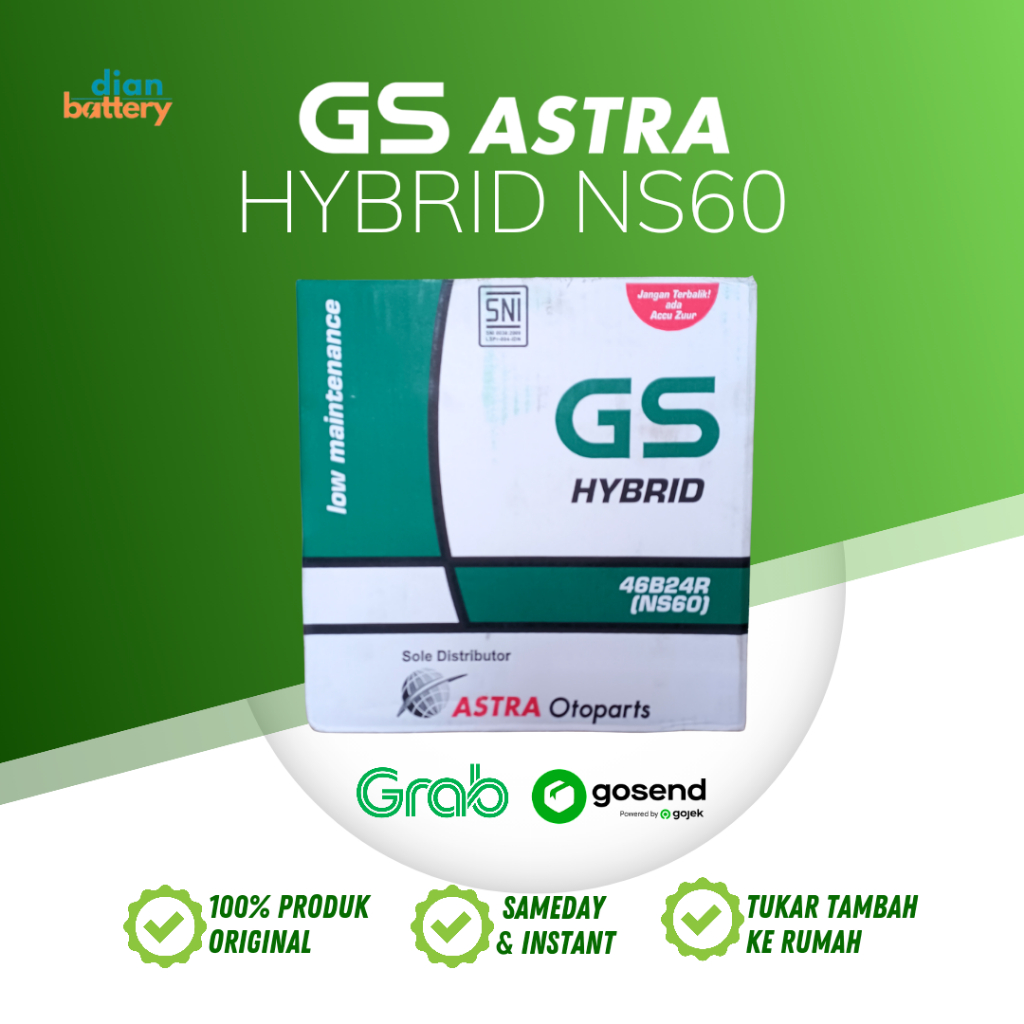 GS Astra Hybrid NS60 Aki Mobil Suzuki X-Over SideKick - Accu 46B24R 45Ah