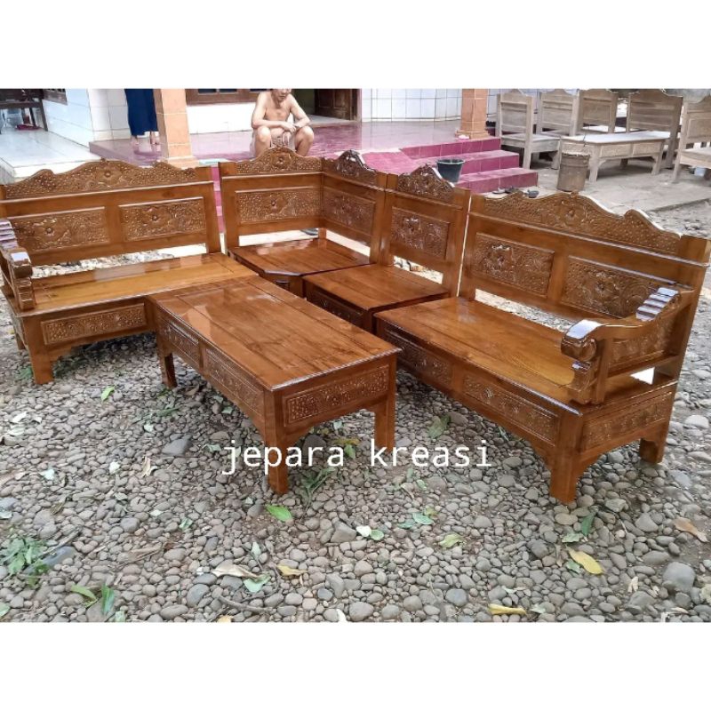 kursi tamu sudut minimalis kayu jati, kursi ruang tamu sudut kayu jati minimalis