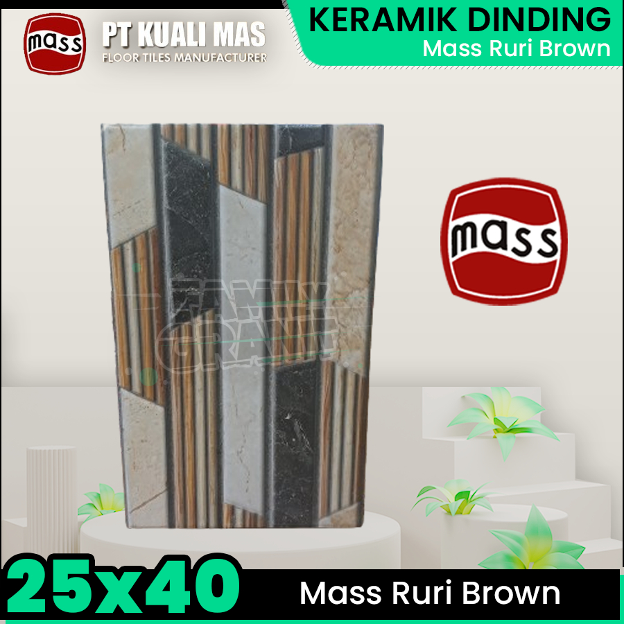 Keramik Dinding 25x40 Mass Ruri Brown Motif Kombinasi Tekstur Kasar KW1