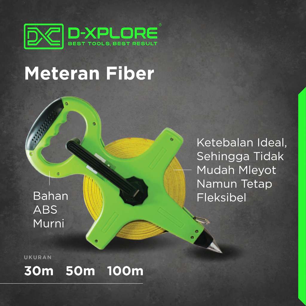 D-XPLORE METERAN ROLL / METERAN TANCAP TANAH / METERAN GULUNG FIBER  30M 50M 100M MEASURING TAPE