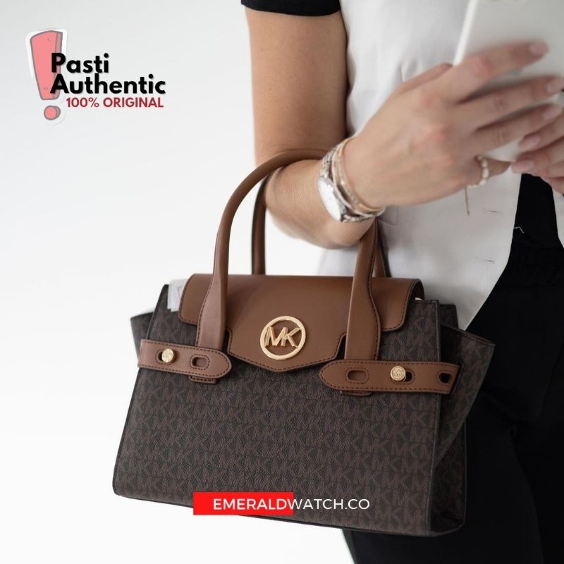 MK Kors Carmen Medium Flap Satchel Brown