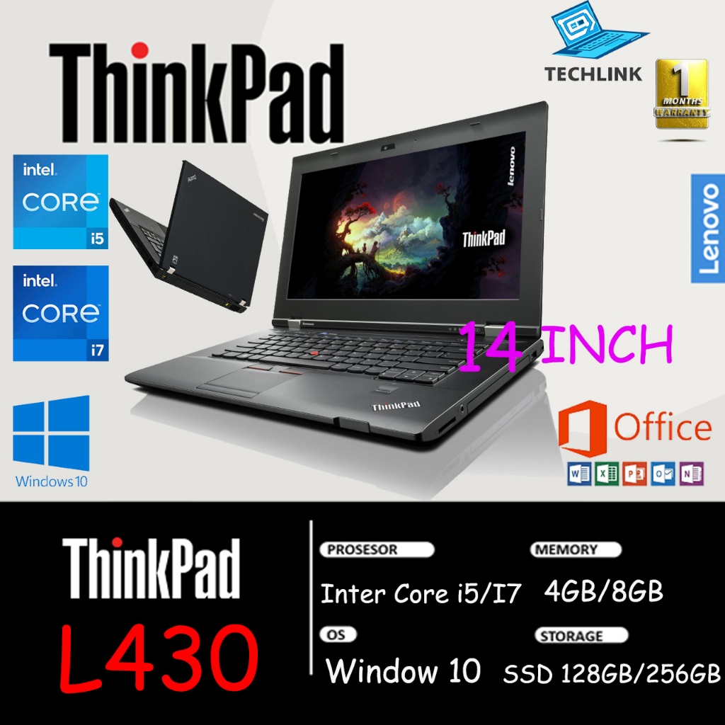 Laptop-Murah-Lenovo Thinkpad-L430-Corei5/I7 Gen3-Ram4G-HDD320G-Kamera-DVD-Design-Gaming-Win10-Siap Pakai