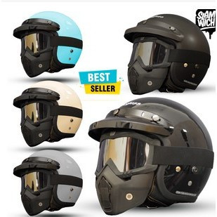 Helm Bogo Retro Premium Carglos / Googles Mask Trail Cross / Helm Half Face Untuk Pria Dan Wanita De