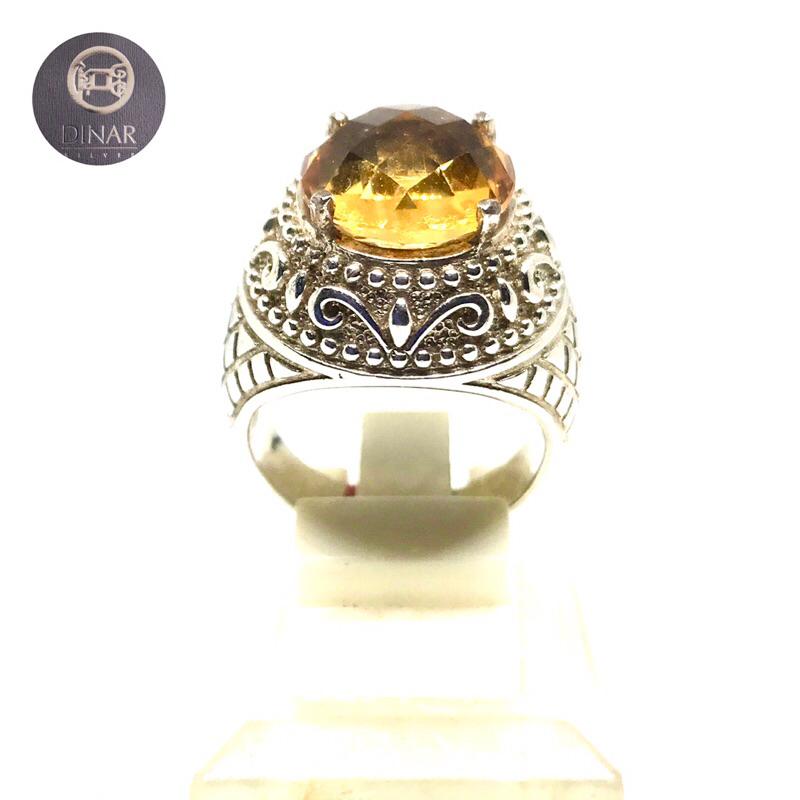 CINCIN PERAK PRIA Batu Crystal Citrine Kuning SILVER 925 ASLI-DinarJewelry-