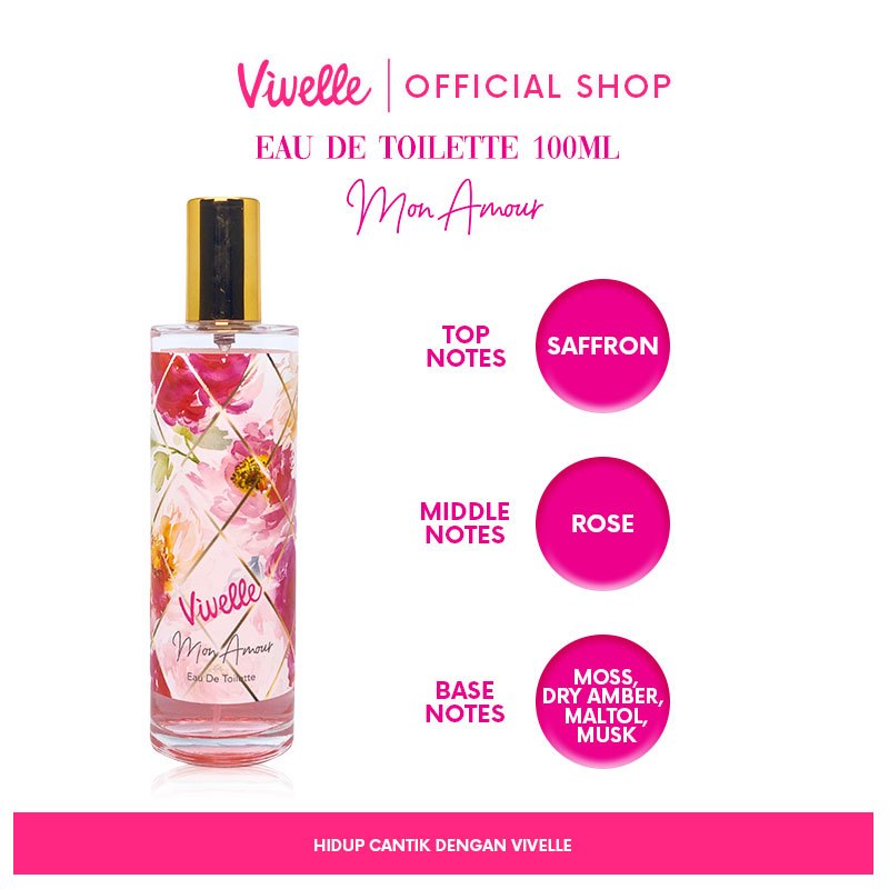 Vivelle Eau De Toilette Designer Perfume Glass 100 ml - Halal & BPOM Certified - Mon Amour