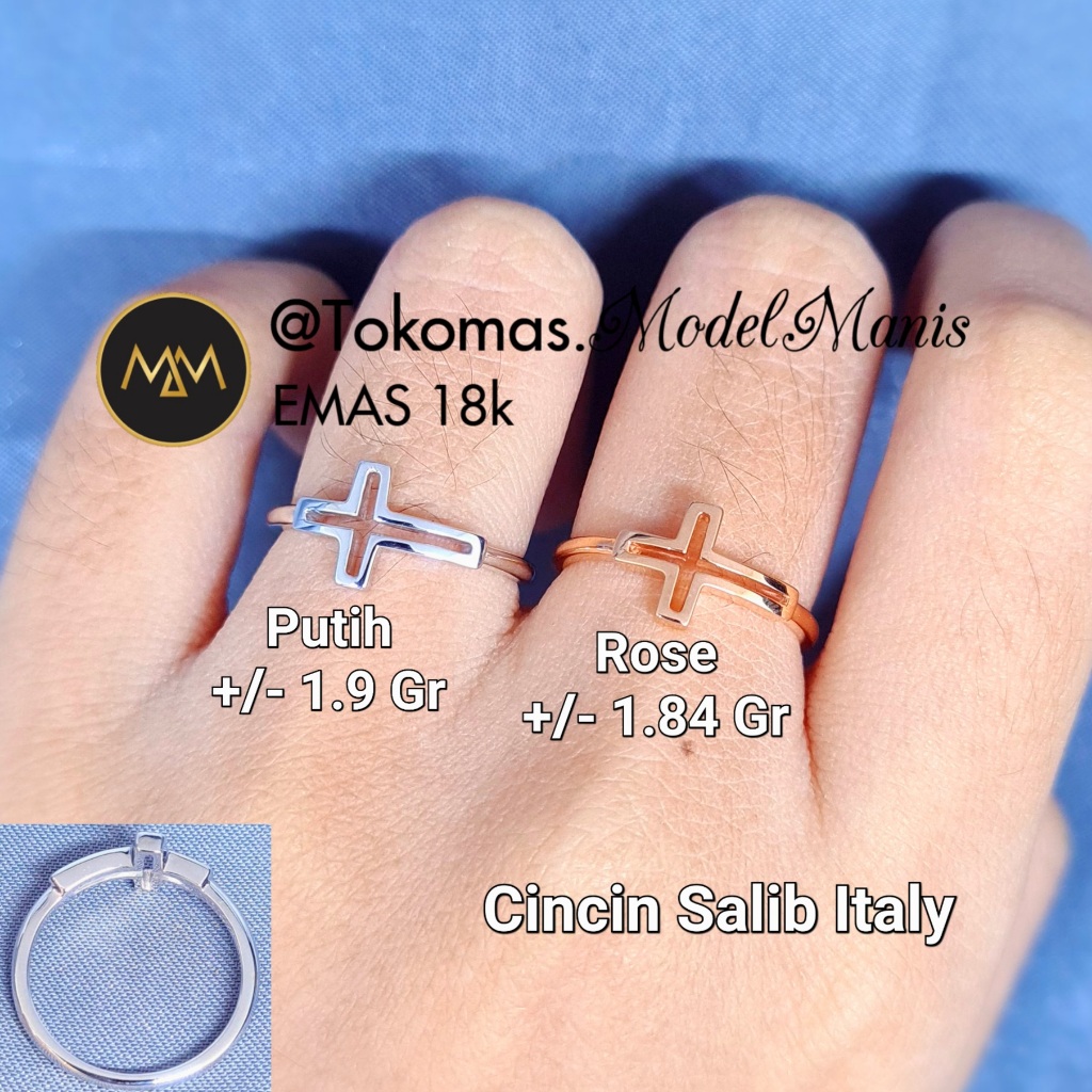 Cincin Salib Cross Italy emas putih rosegold 750 kadar 18k