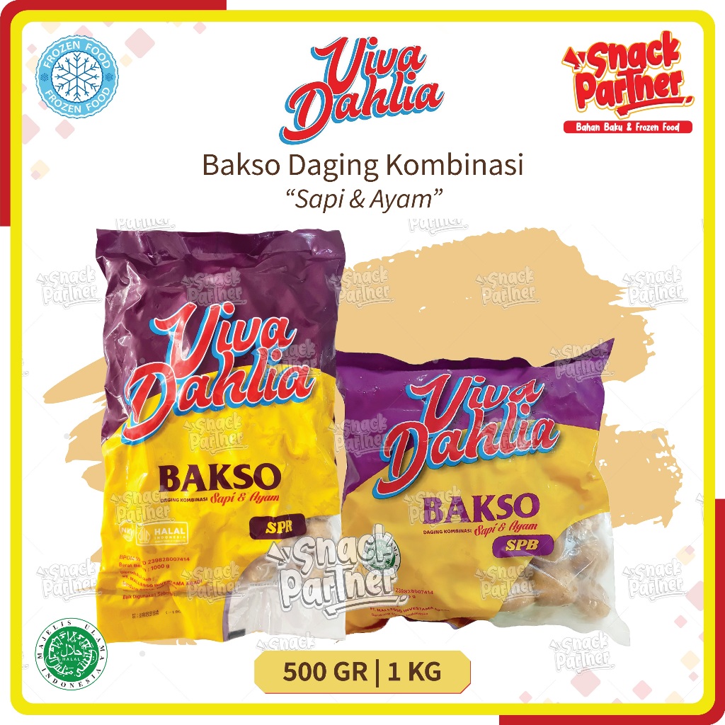 

VIVA DAHLIA - BAKSO Kombinasi Sapi dan Ayam 50 PCS / 500 GR | 100 PCS / 1 KG - FROZEN FOOD Baso Pentol