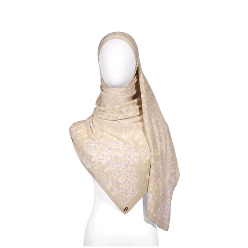 new hijab pashmina buttonscarves Granada pleated shawl cream Tan original with box