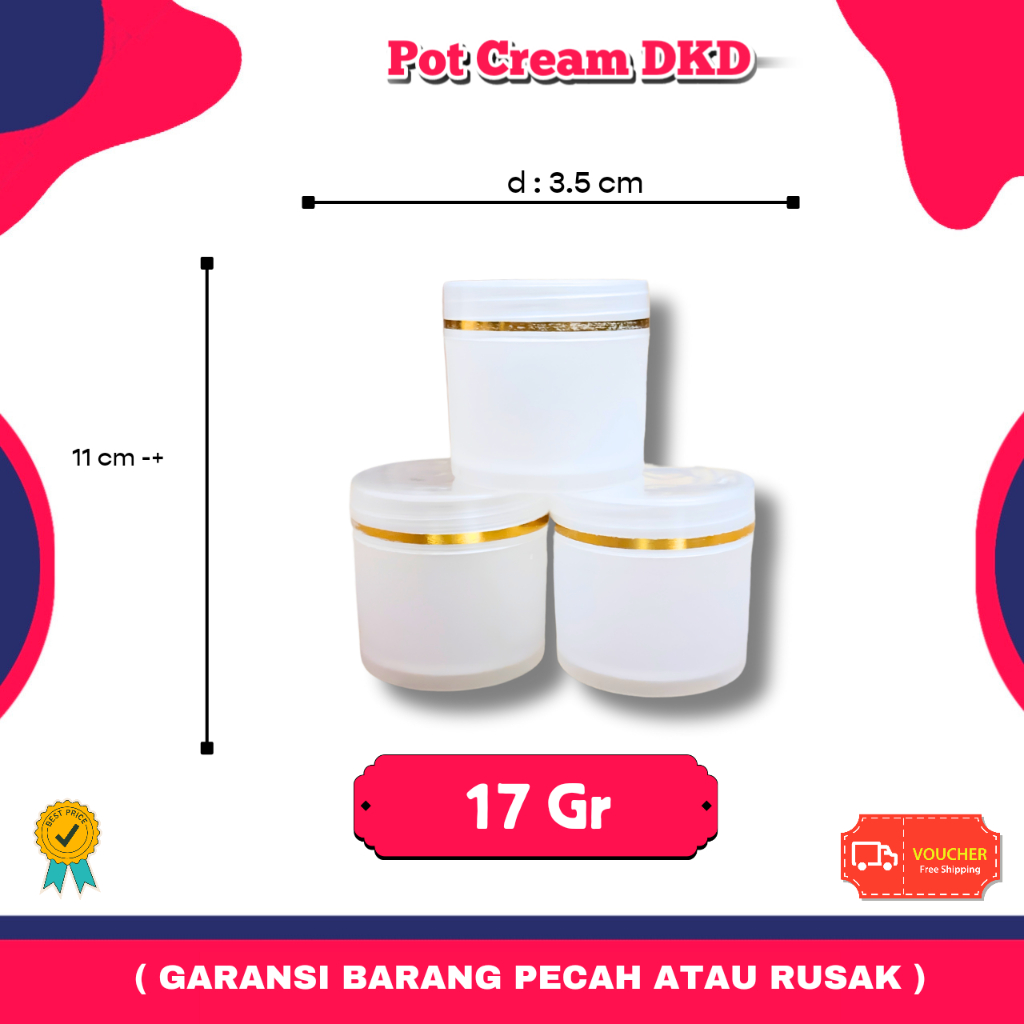 Pot Cream DKD 15 gr Putih List Gold | Pot Kosmetik Skincare 15gram