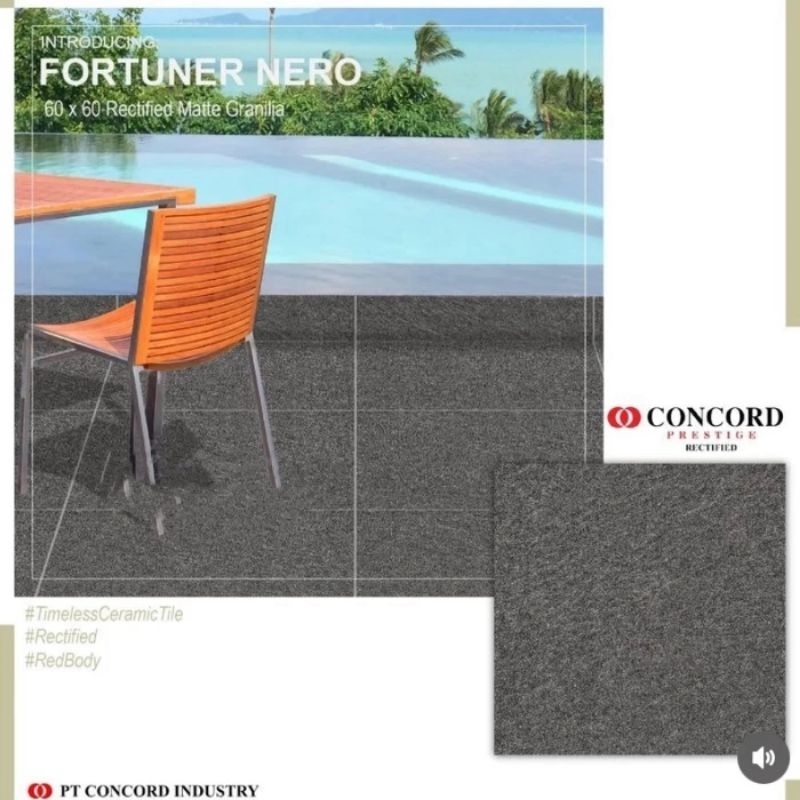 keramik 60x60 lantai hitam kasar concord fortuner nero