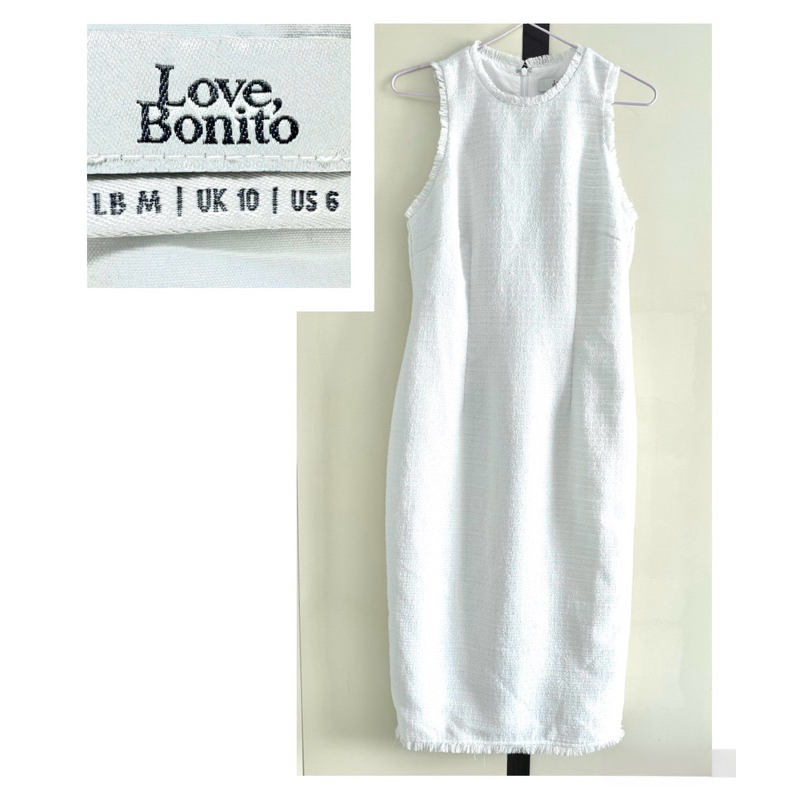 Love Bonito Tweed White Dress Putih Anggun Cantik