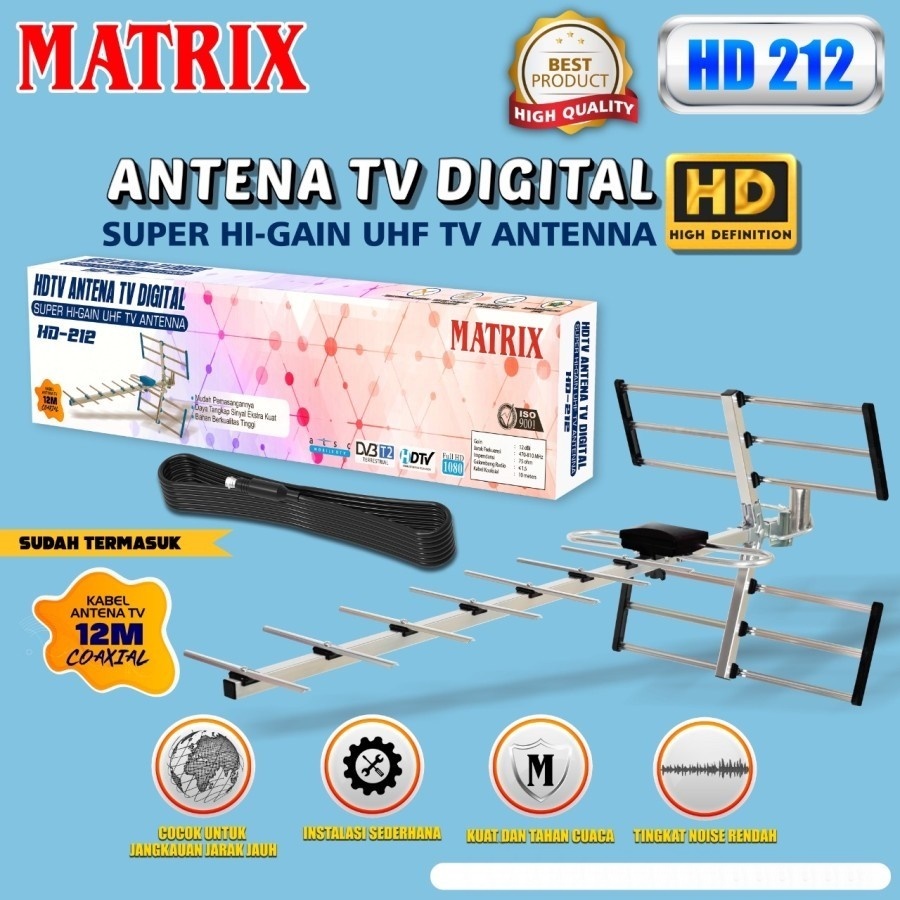 MATRIX HD212 ANTENA TV DIGITAL + BOOSTER HD 212 / HD-212 (FREE KABEL)