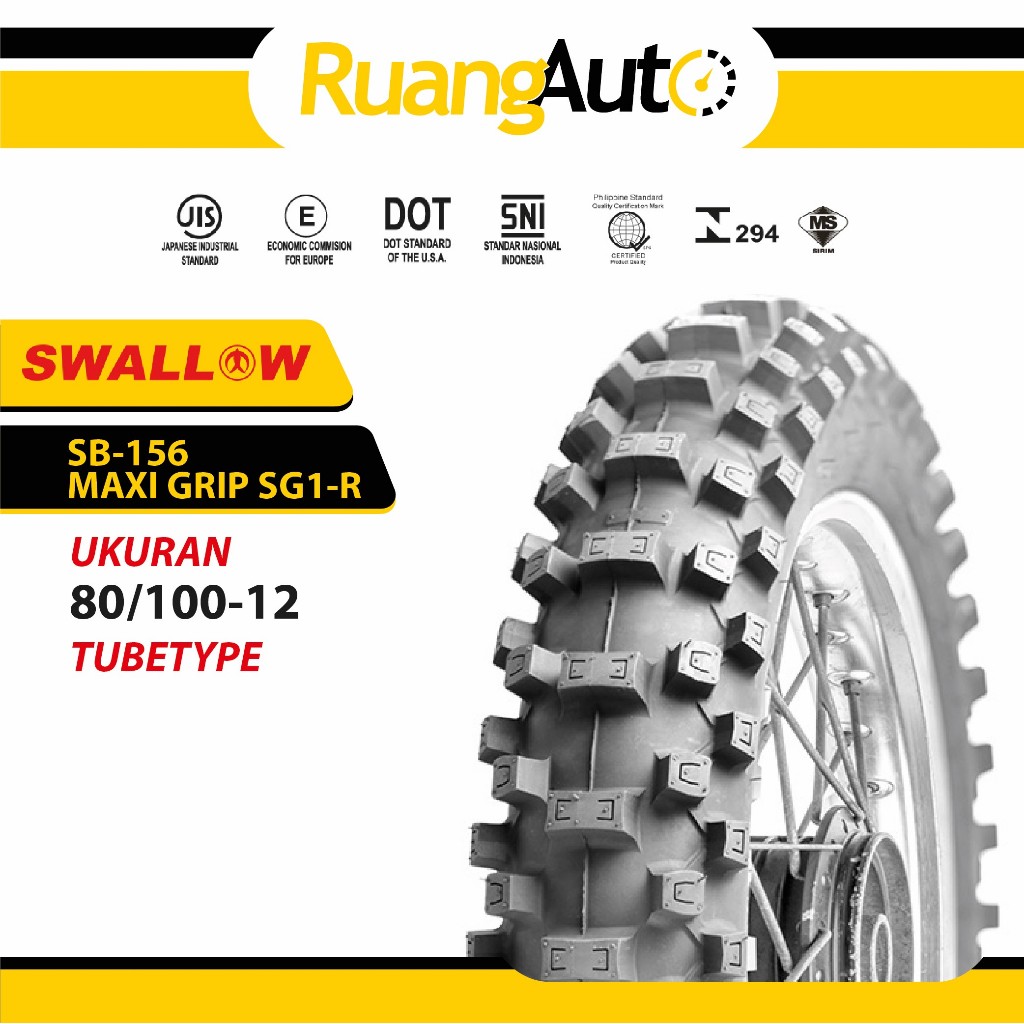 BAN MOTOR SWALLOW SB-156 MAXI GRIP SG1-R RING 12 UKURAN | 80/100 | 80/100-12 | TRAIL | MINI TRAIL