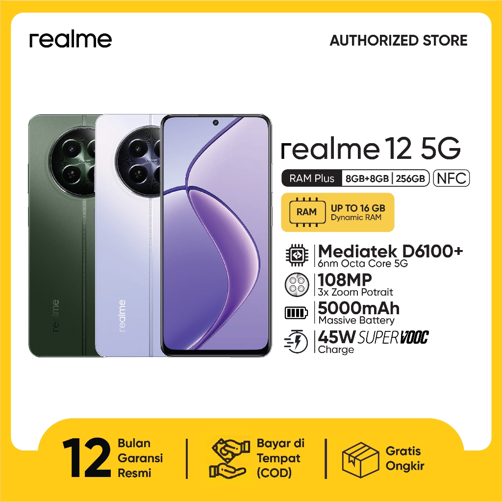 realme 12 5G 8GB+8GB*|256GB 108MP Camera 6.72 FHD+ LCD | 5G 6nm Process Chipset | 108MP 3X Zoom Portrait Camera | 45W SUPERVOOC Charge-1
