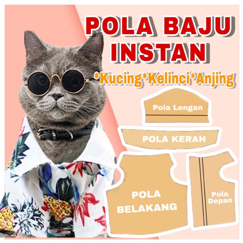 POLA BAJU INSTAN KEMEJA MEOW - Pola baju kemeja kucing - Pola kemeja kelinci - Pola kemeja anjing - 