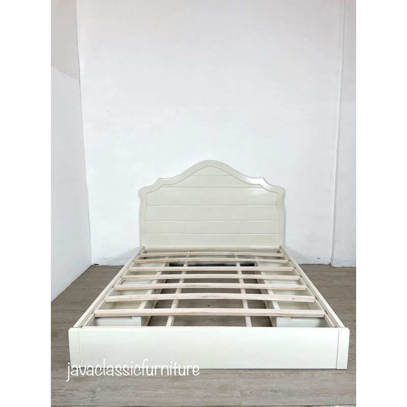 DIPAN TEMPAT TIDUR RANJANG DUCO PUTIH LACI 4 CUSTOM BAHAN KAYU MAHONI MAHAGONY OPEN UKURAN 160 180 2