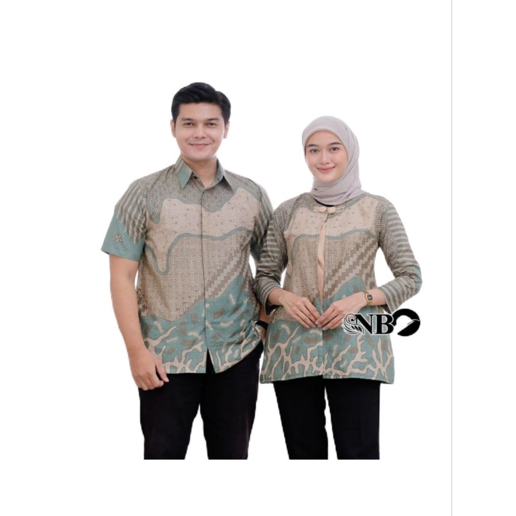 Couple Atasan BajuBatik Pria Wanita Biasa Kerja Kombinasi Model Motif Terbaru BA04