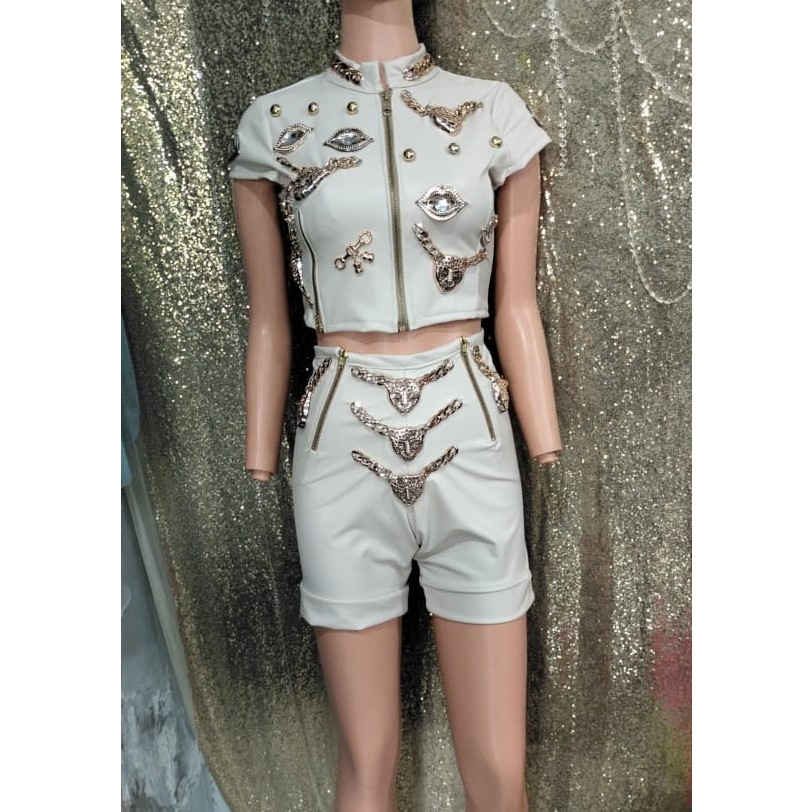 Baju Dance Kostum DJ Penyanyi Wanita Modern Warna Putih