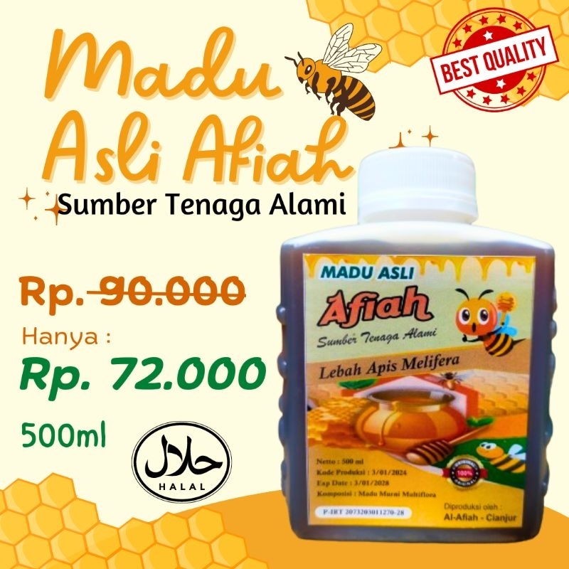 

Madu Asli Multiflora Afiah 100% Murni Raw Honey 500 ml