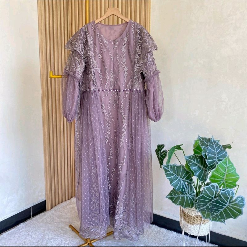 Eshantai Big Size Almira Dress LD 120 125 Gamis| Gamis Jumbo Wanita Bahan Brokat Tile Premium