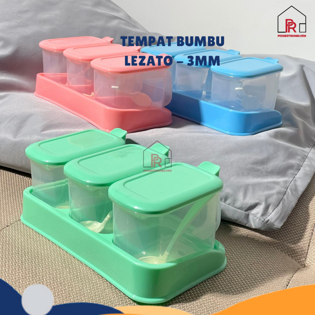 Tempat Bumbu Lezato Isi 3 Dengan Sendok / Tempat Bumbu Plastik Kotak / Wadah Bumbu / Tempat Bumbu Da