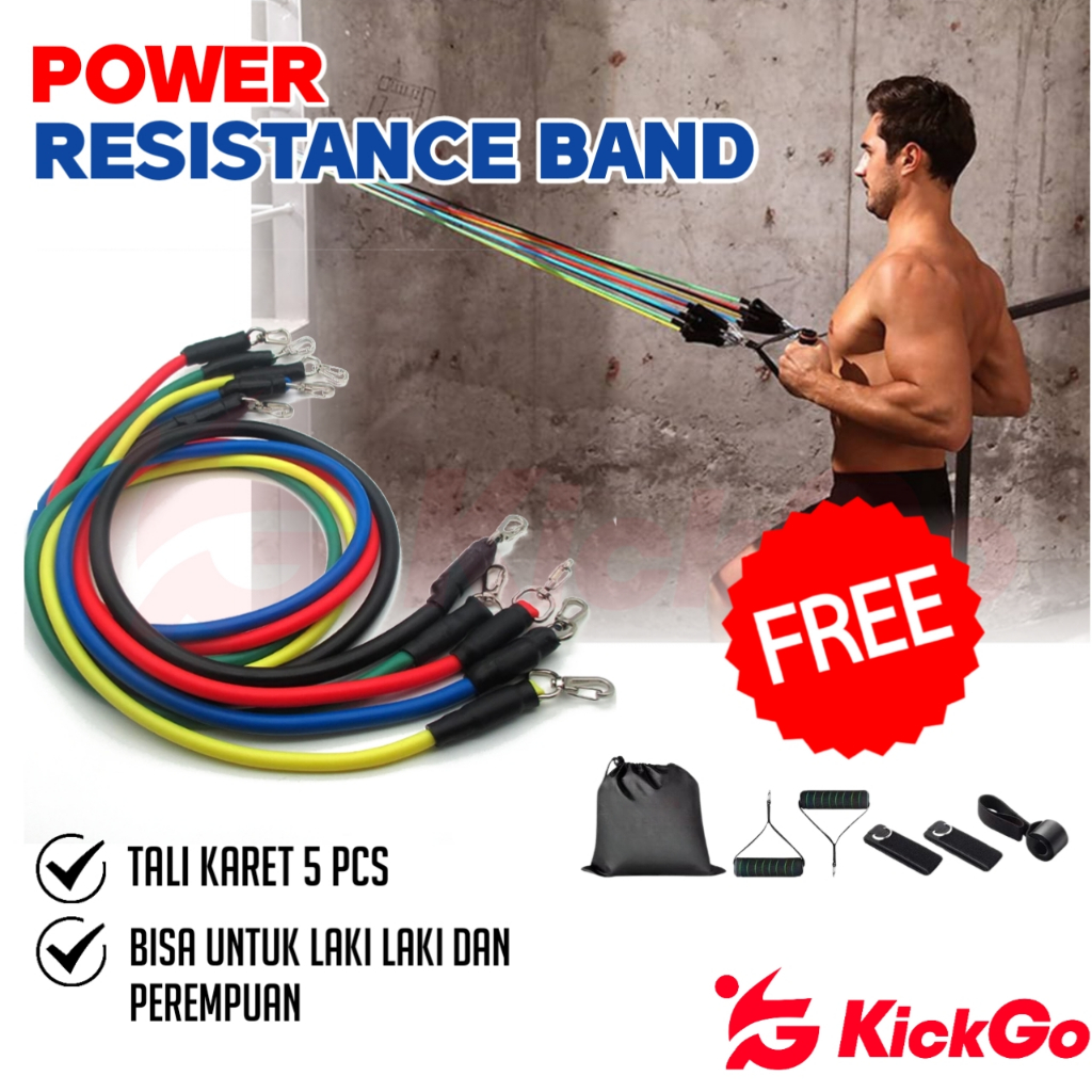 KickGo Tali Resistance Elastic Bands 11 in 1 Set Tali Alat Pembantu Fitness Gym Yoga