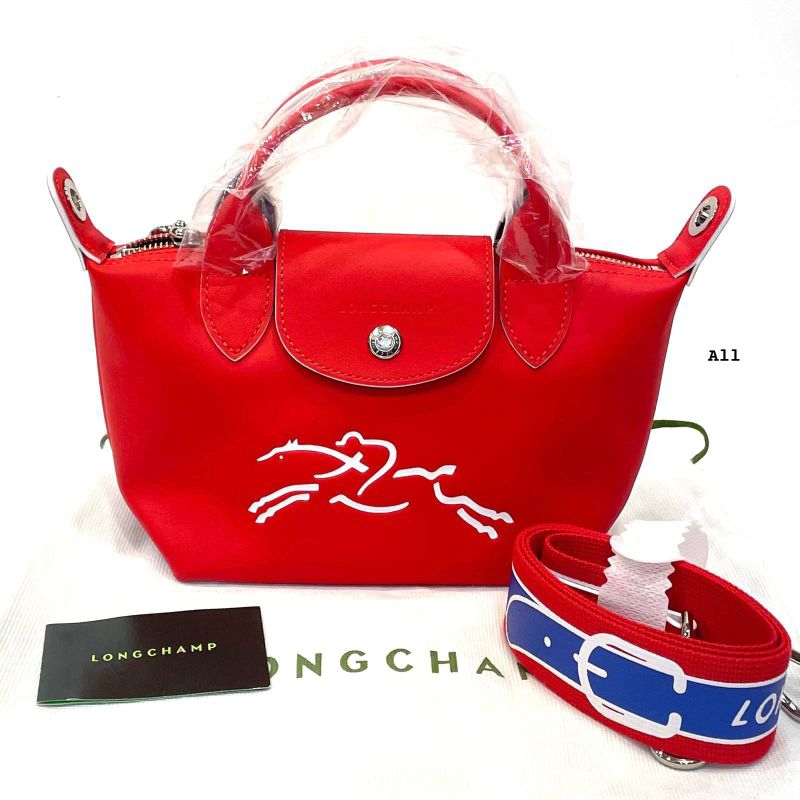 tas Le pliage Cuir Xtra XS Mini Crossbody Leather Embossed Logo Red