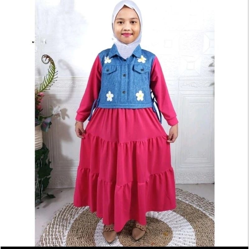 GAMIS DRES ANAK MODEL ROMPI JEANS SERIES ZAHRA (G068)