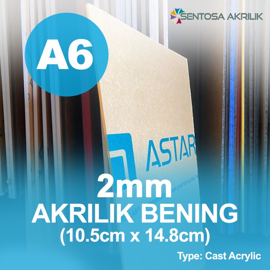 

Akrilik Lembaran A6 Bening 2mm Ukuran 10.5cm x 14.8cm Custom Acrylic Potongan