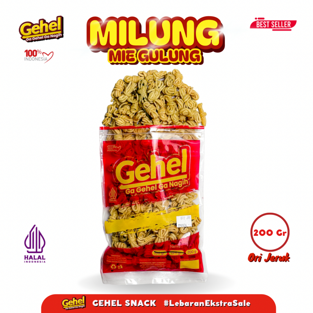 

GEHEL SPESIAL LAUNCHING MILUNG ORIGINAL ASIN JERUK 200GR, Mie Uwel Original - Makanan Ringan