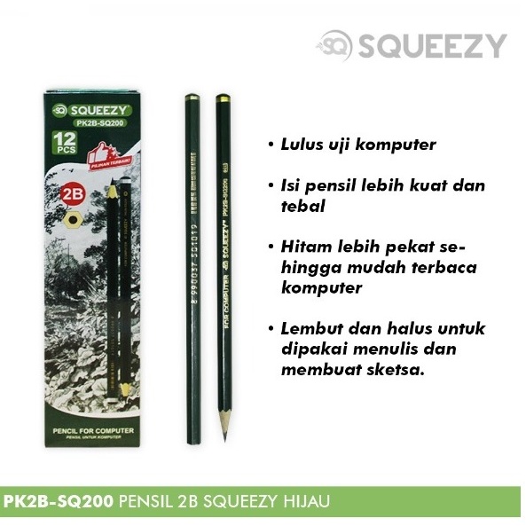 

SQUEEZY Pensil 2B Hijau SQ-200 For Computer (1pak isi 12)
