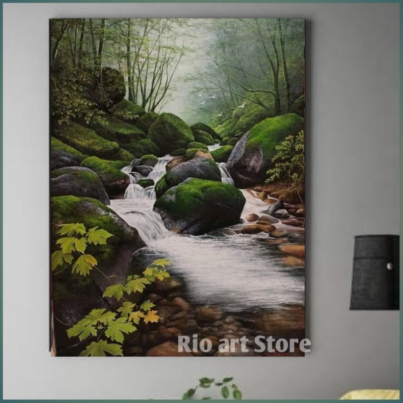 Hiasan dinding poster lukisan pemandangan sungai alami untuk walldekor atau dekorasi dinding
