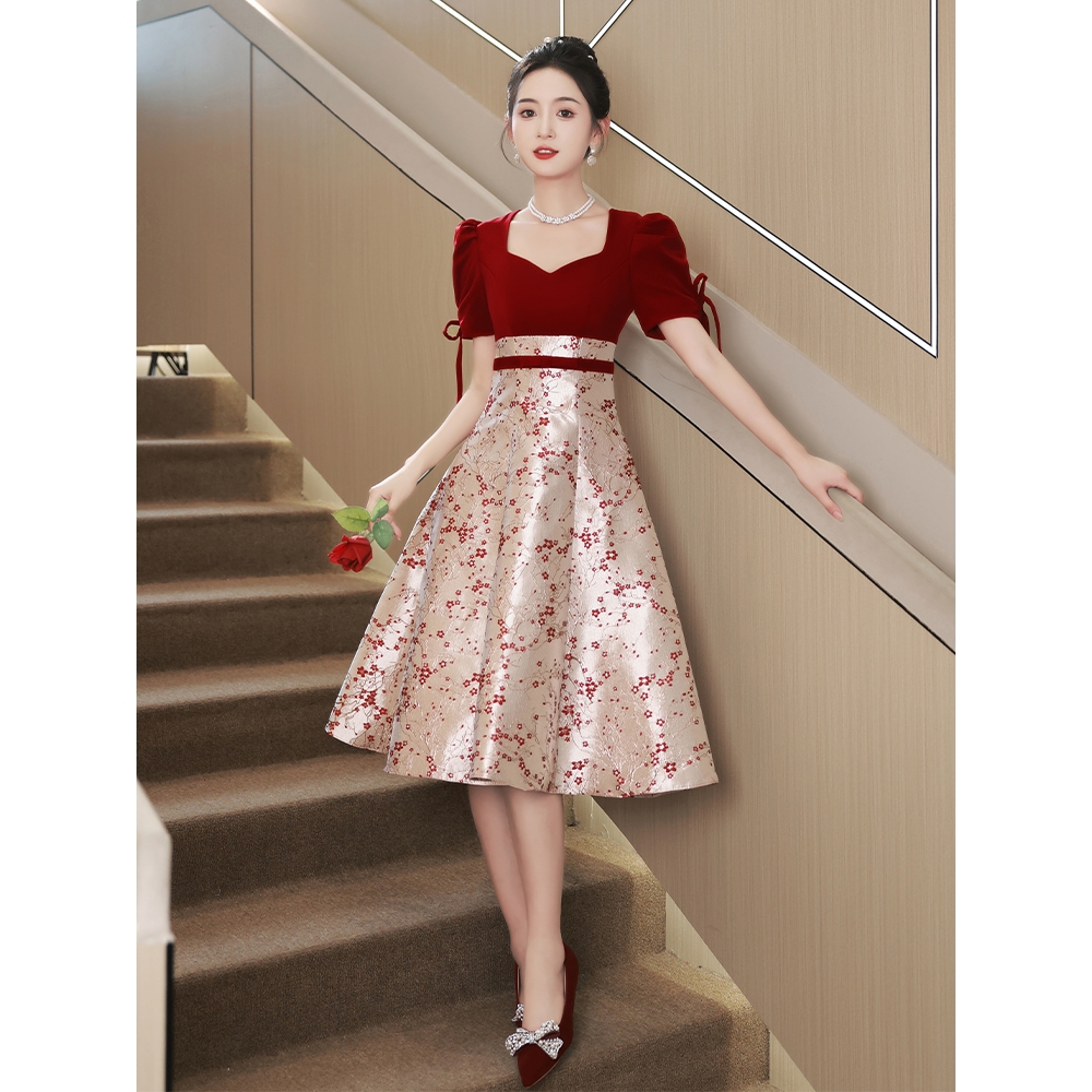 Gaun Pesta 2404005 Putih Merah Lengan Pendek Party Dress