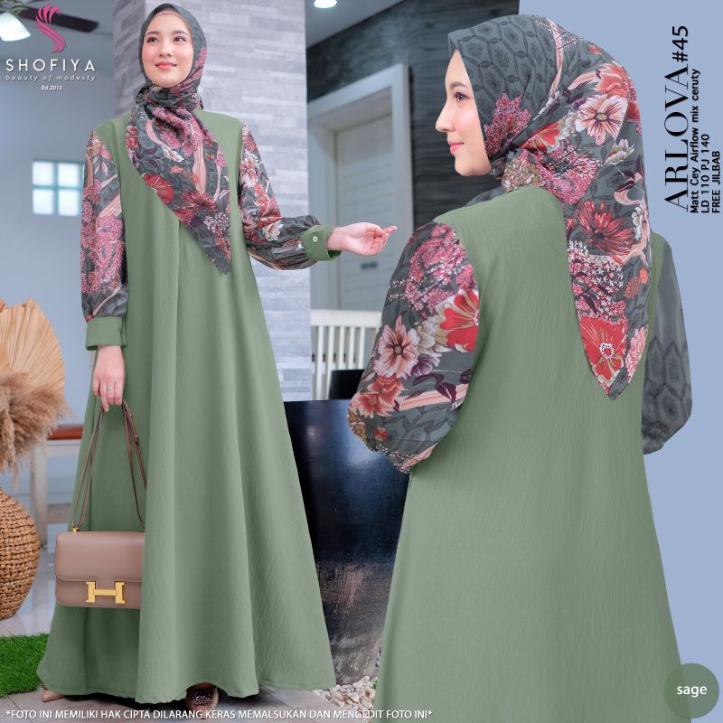 ARLOVA DRESS ORI BY SHOFIYA | SET GAMIS DAN HIJAB CERUTY