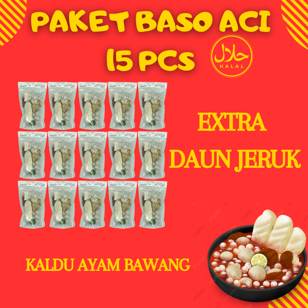 

BASO ACI PAKET 15 BUNGKUS MURAH ORIGINAL Bandung Kaldu Ayam Bawang Spesial Pedas Gurih Nikmat