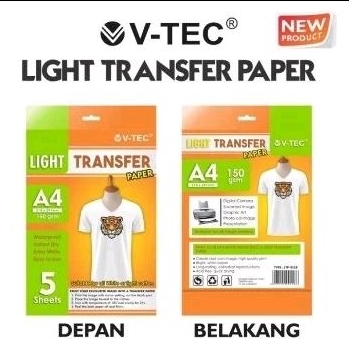 

Kertas Light Transfer Paper Vtec A4 150Gsm Isi 5 Lembar