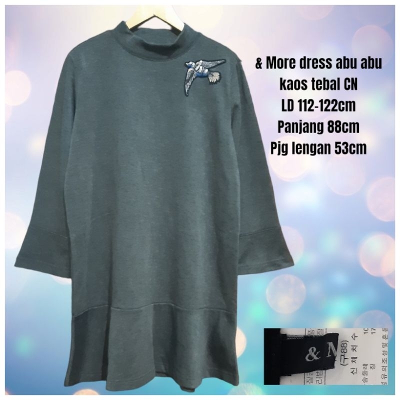 & More dress wanita abu abu kaos tebal CN