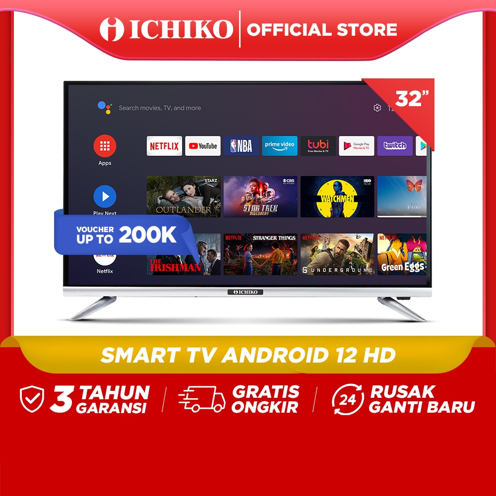ICHIKO Smart TV LED 32 Inch Android 12.0 HD - Wifi / HDMI / USB /  Youtube / Netflix