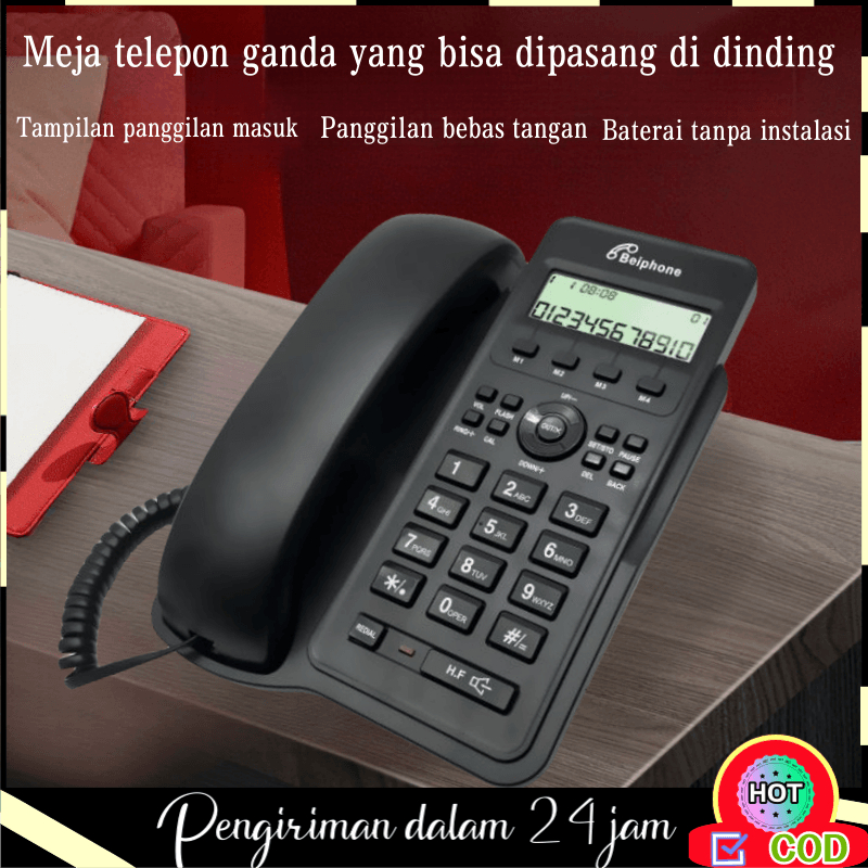 Telepon bisnis kantor Telepon kabel tetap elepon kabel rumah tangga Tampilan pemanggil LCD Tanpa bat