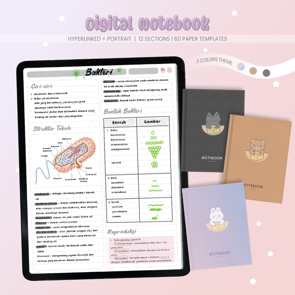 

Cute Digital Notebook Template for GoodNotes, Notability (iPad/Tablet)