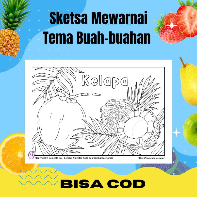 Kertas Mewarnai/Kertas Gambar-Tema Buah Buahan